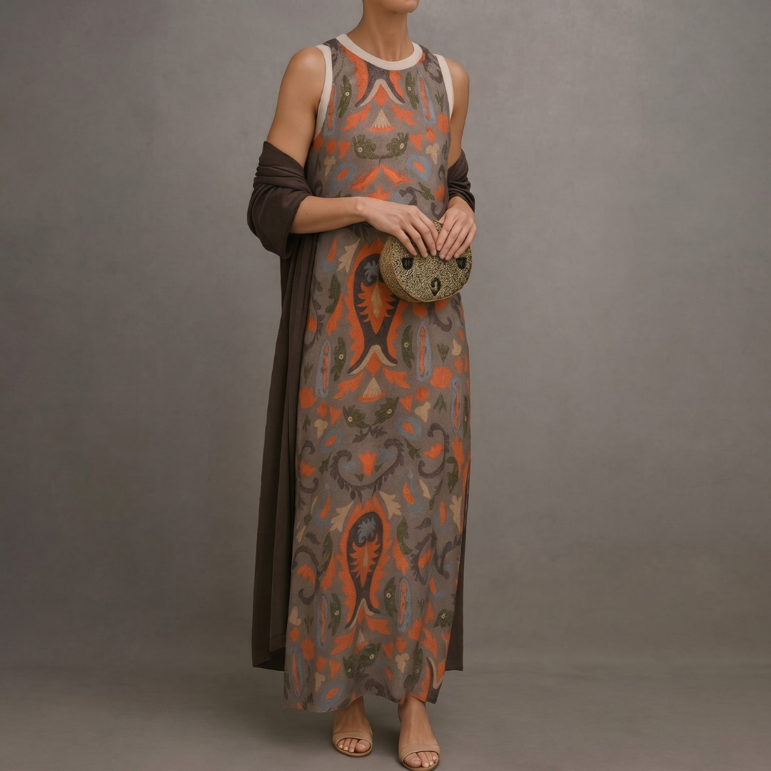 Delphine | Robe longue imprimée &amp; kimono fluide