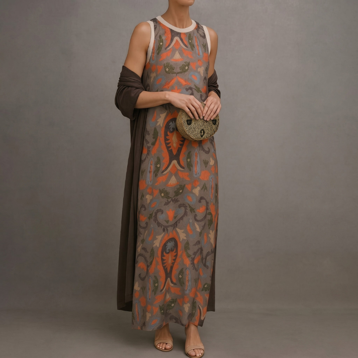 Delphine | Robe longue imprimée &amp; kimono fluide