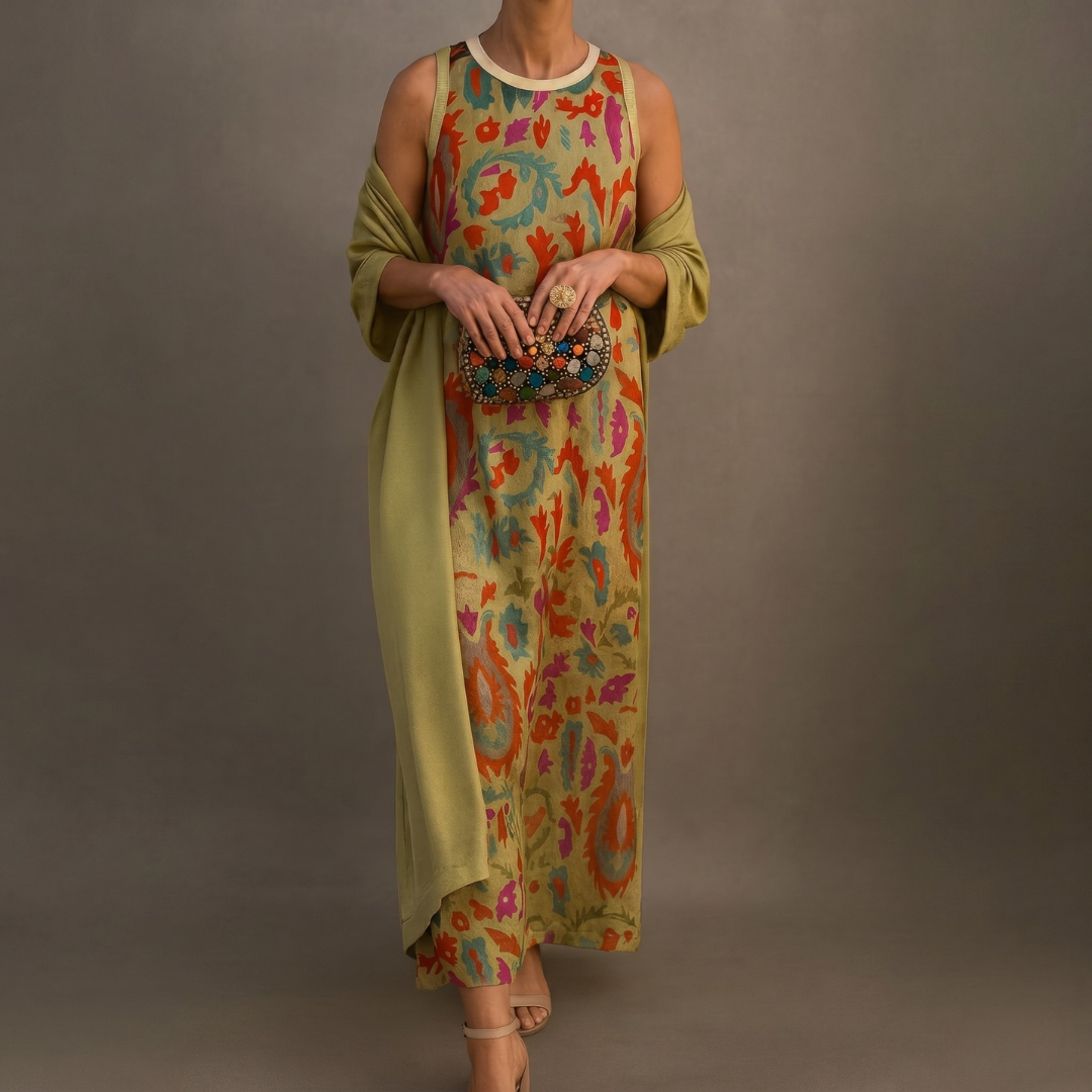 Delphine | Robe longue imprimée &amp; kimono fluide