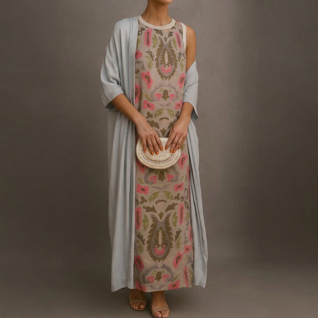 Delphine | Robe longue imprimée &amp; kimono fluide