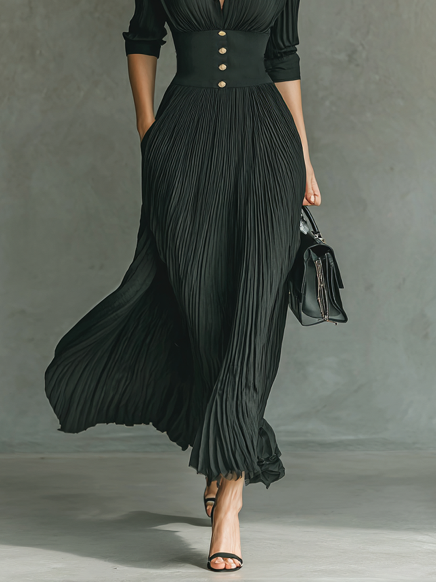 Geneviève | Robe maxi plissée à revers