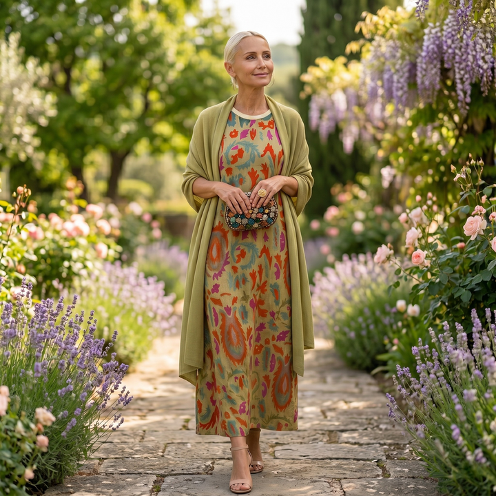 Delphine | Robe longue imprimée &amp; kimono fluide