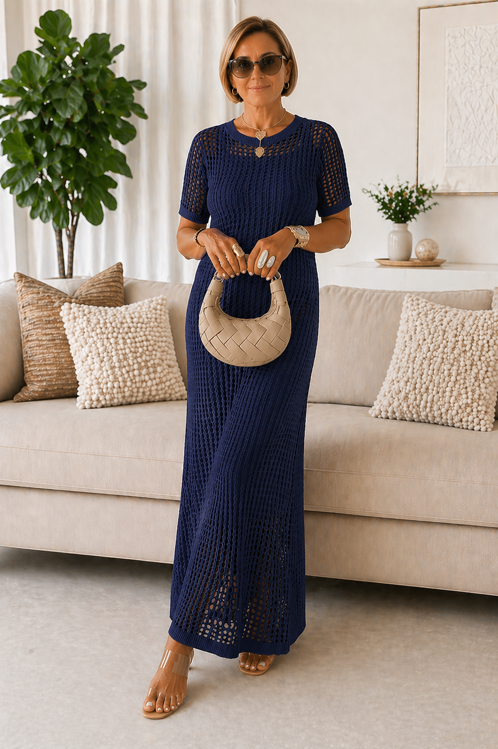 Bénédicte | Robe maxi ajourée + robe intérieure offerte