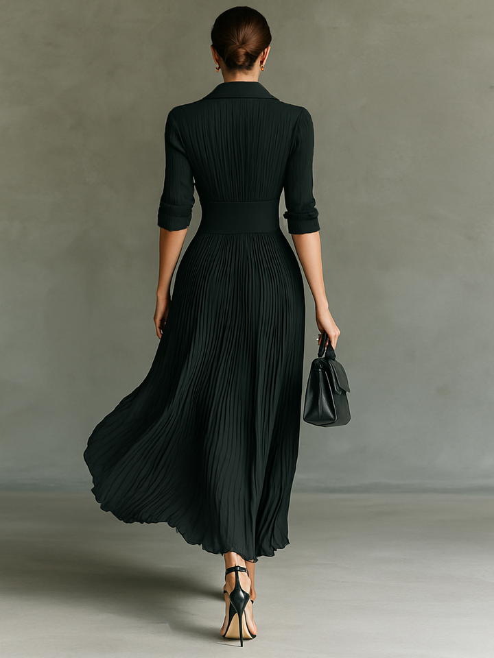 Geneviève | Robe maxi plissée à revers