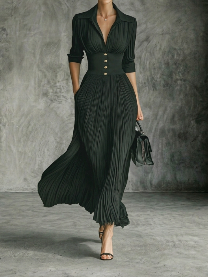 Geneviève | Robe maxi plissée à revers