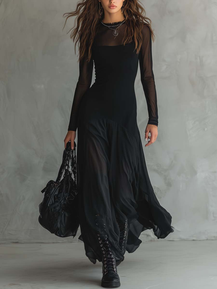 Inès - Robe maxi éthérée en tulle noir