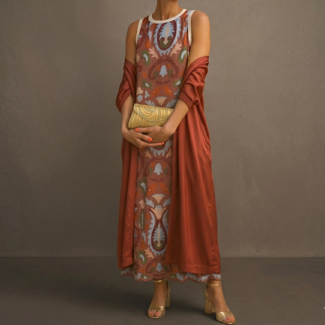Delphine | Robe longue imprimée &amp; kimono fluide