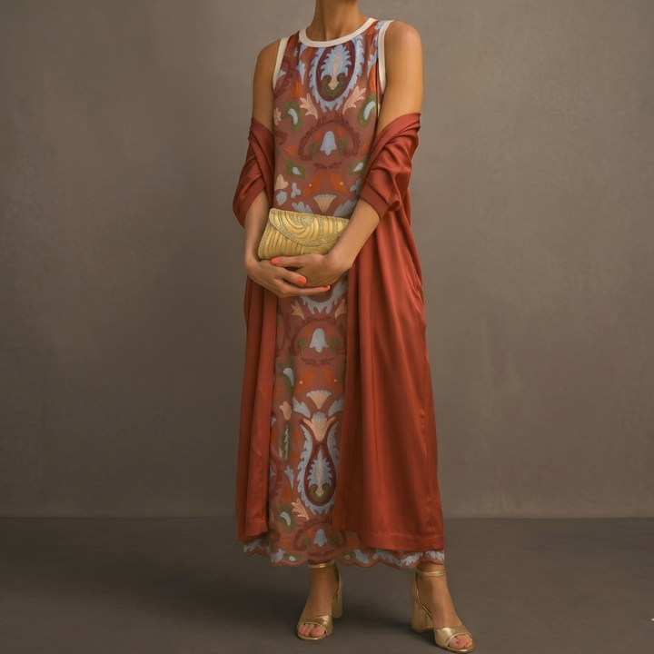 Delphine | Robe longue imprimée &amp; kimono fluide