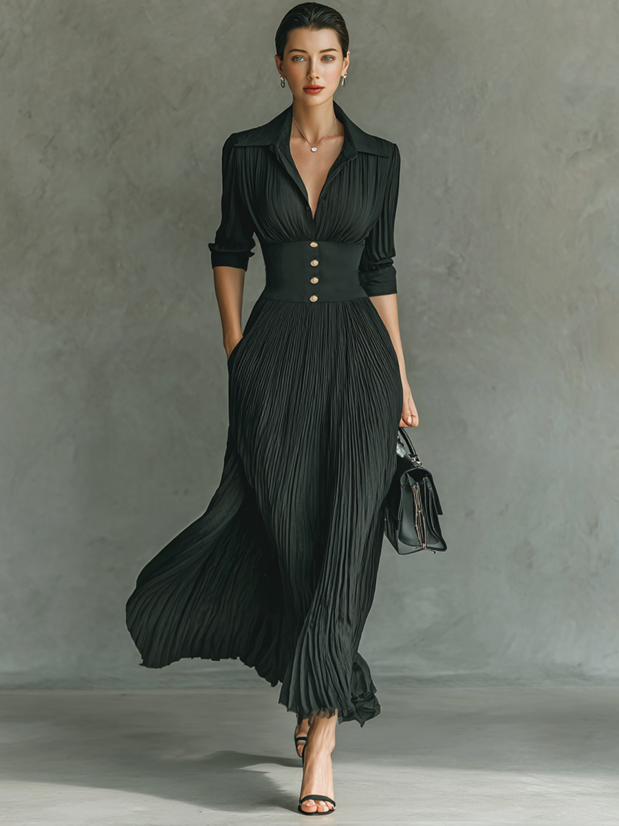 Geneviève | Robe maxi plissée à revers