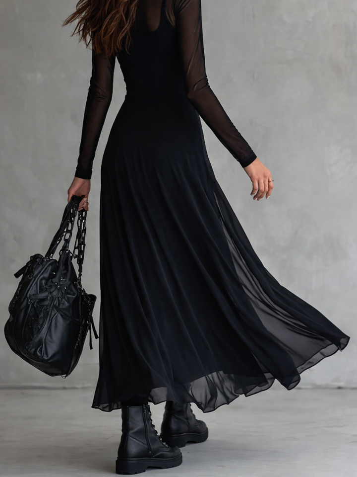 Inès - Robe maxi éthérée en tulle noir